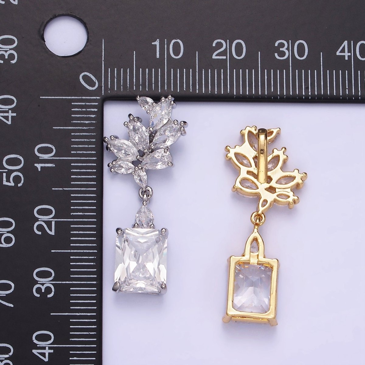 14K Gold plated Clear Baguette Drop Marquise Bail Pendant in Gold & Silver | AA1157