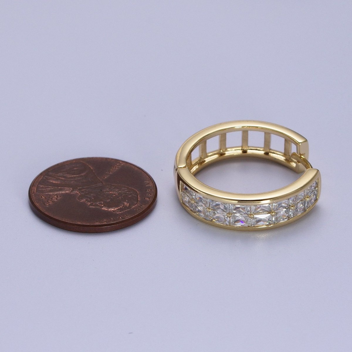 14K Gold plated Clear Baguette Lined 22mm, 15mm Huggie Hoop Earrings | V-023 V-028 - DLUXCA