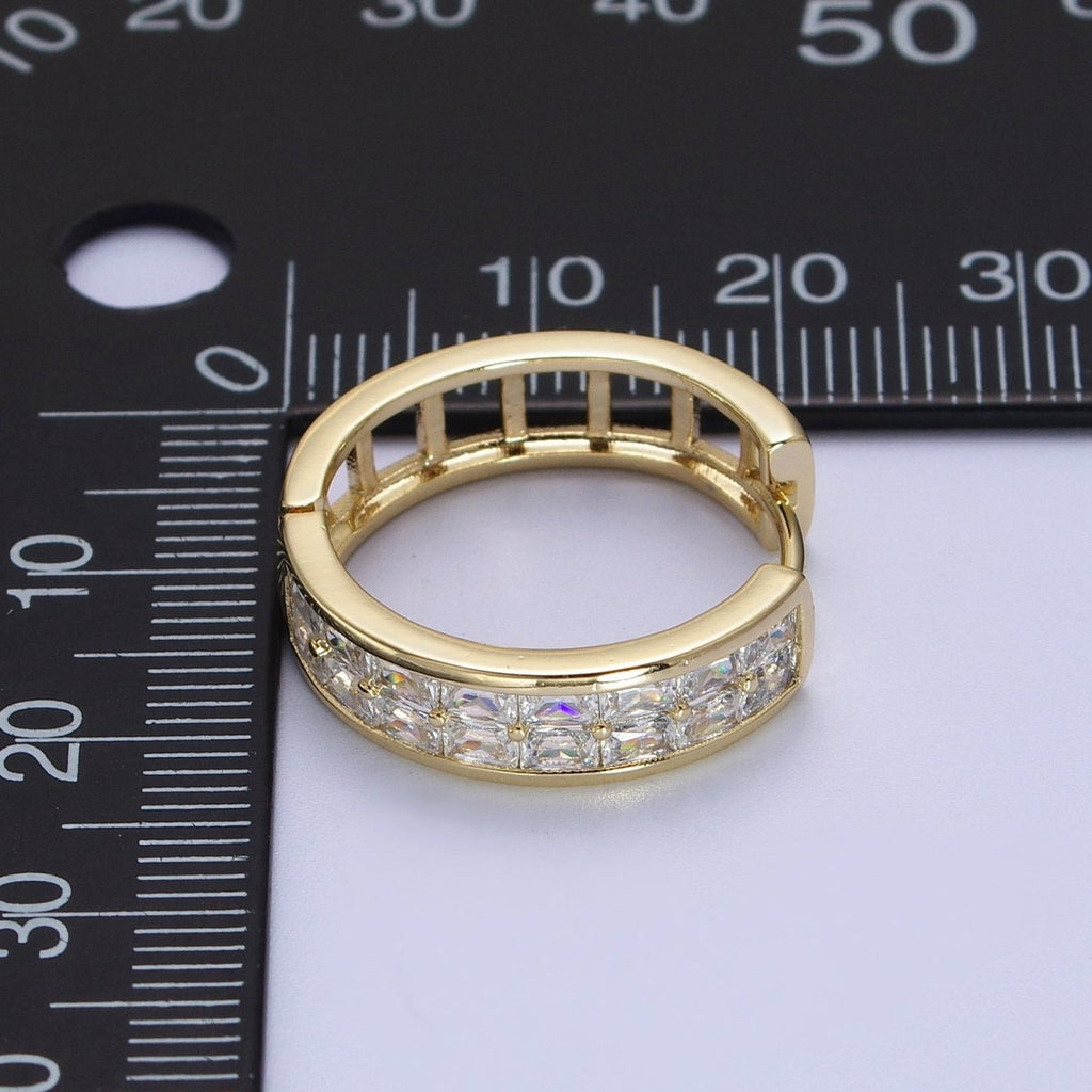 14K Gold plated Clear Baguette Lined 22mm, 15mm Huggie Hoop Earrings | V-023 V-028 - DLUXCA