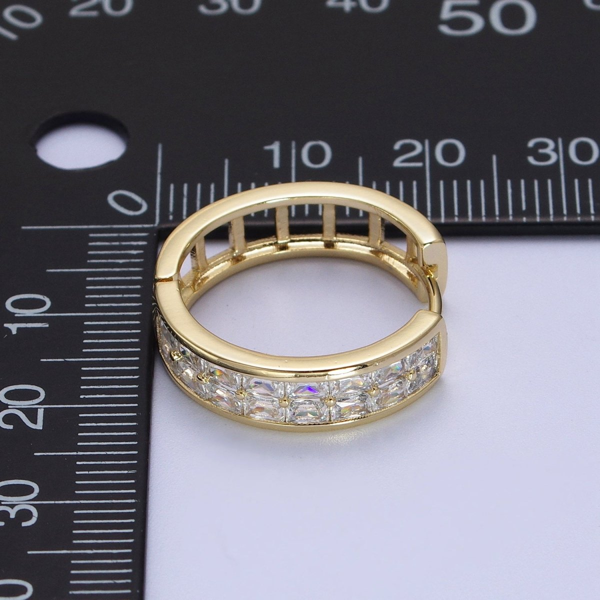 14K Gold plated Clear Baguette Lined 22mm, 15mm Huggie Hoop Earrings | V-023 V-028 - DLUXCA