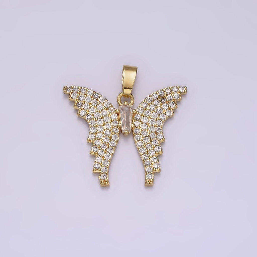 14K Gold plated Clear Baguette Micro Paved CZ Animal Butterfly Wings Pendant | N1820 - DLUXCA
