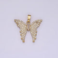 14K Gold plated Clear Baguette Micro Paved CZ Animal Butterfly Wings Pendant | N1820 - DLUXCA