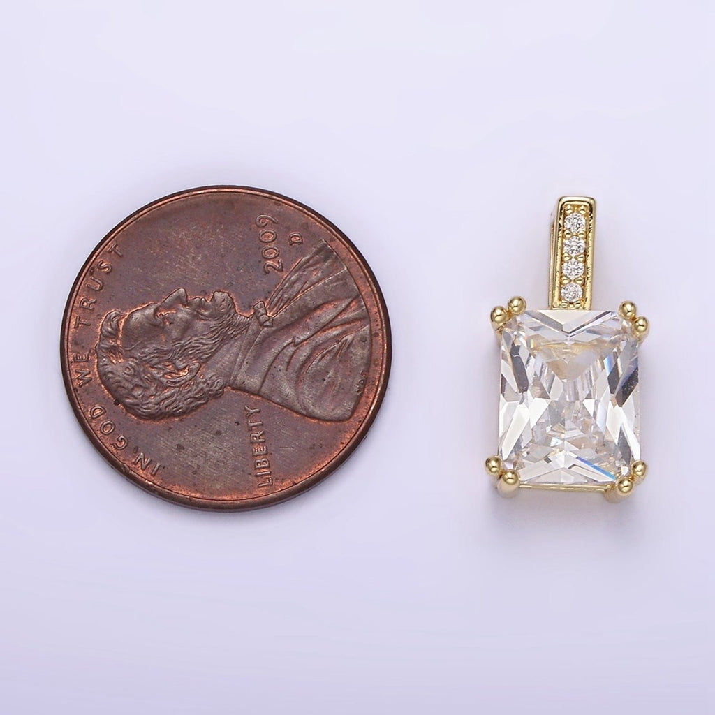 14K Gold plated Clear Baguette Micro Paved CZ Bail Pendant | N1805 - DLUXCA