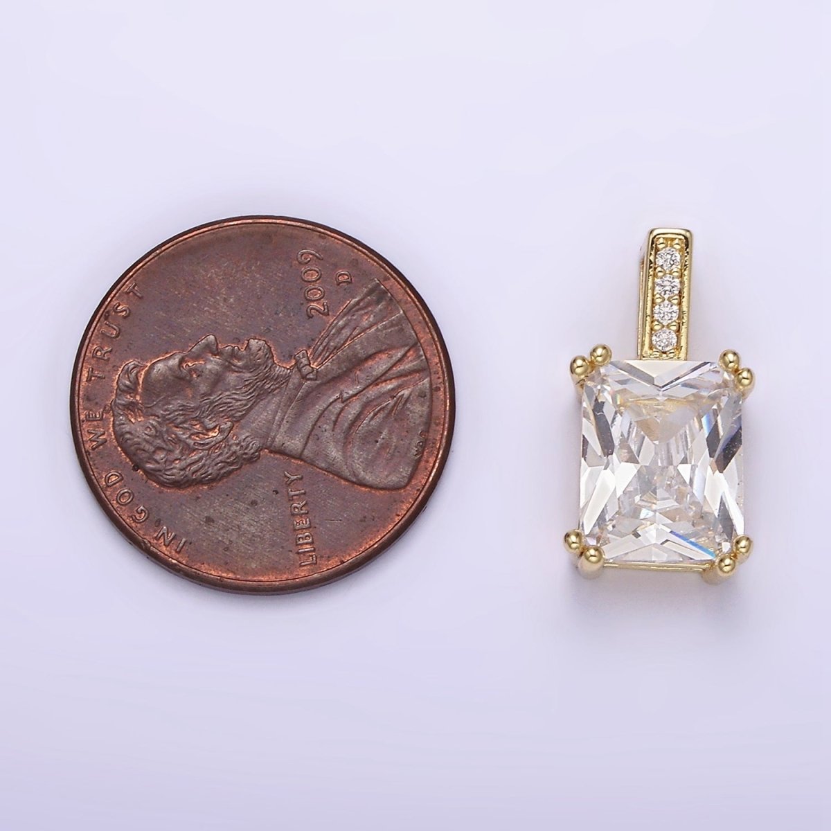14K Gold plated Clear Baguette Micro Paved CZ Bail Pendant | N1805 - DLUXCA