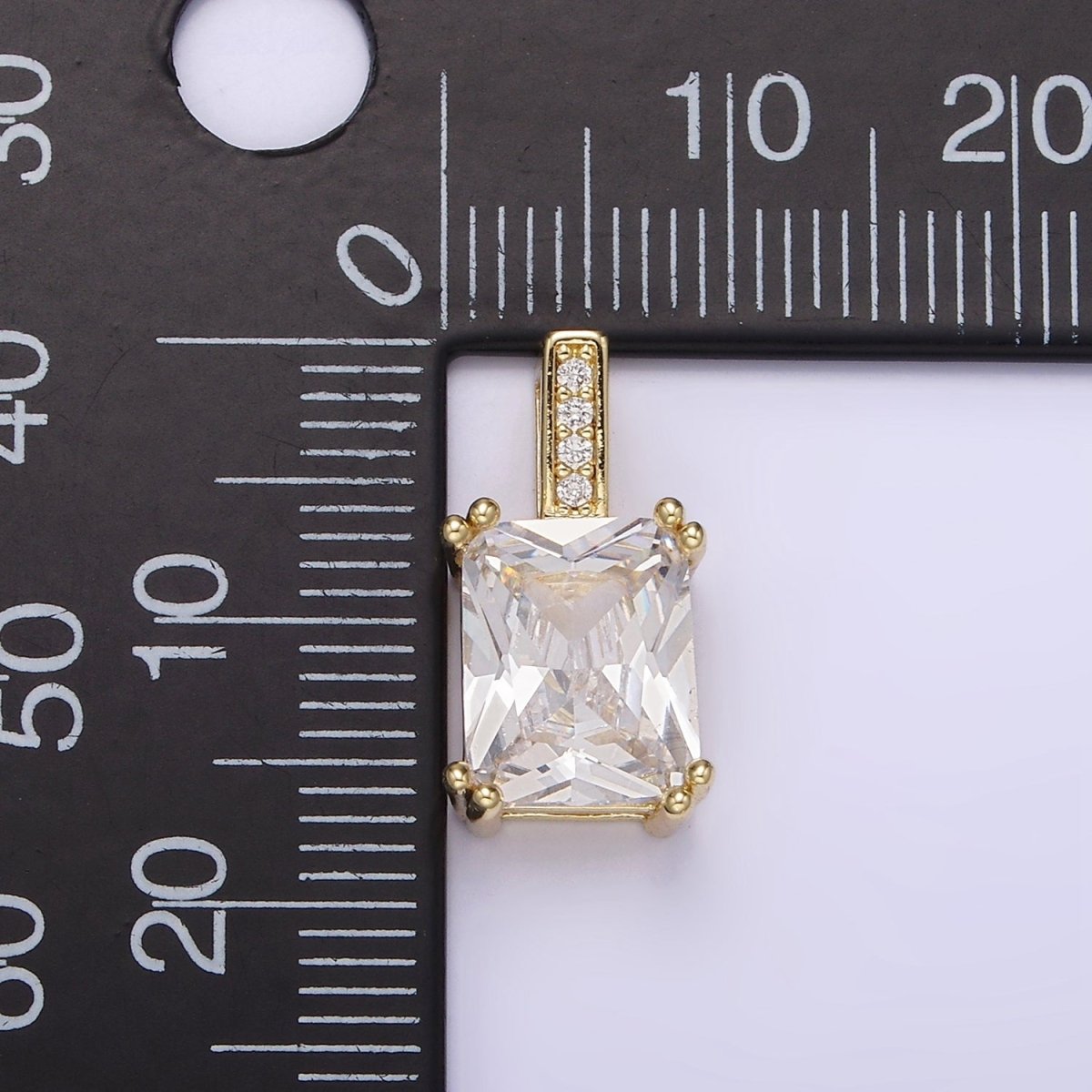 14K Gold plated Clear Baguette Micro Paved CZ Bail Pendant | N1805 - DLUXCA