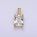 14K Gold plated Clear Baguette Micro Paved CZ Bail Pendant | N1805 - DLUXCA