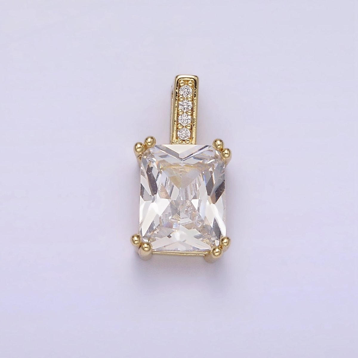 14K Gold plated Clear Baguette Micro Paved CZ Bail Pendant | N1805 - DLUXCA