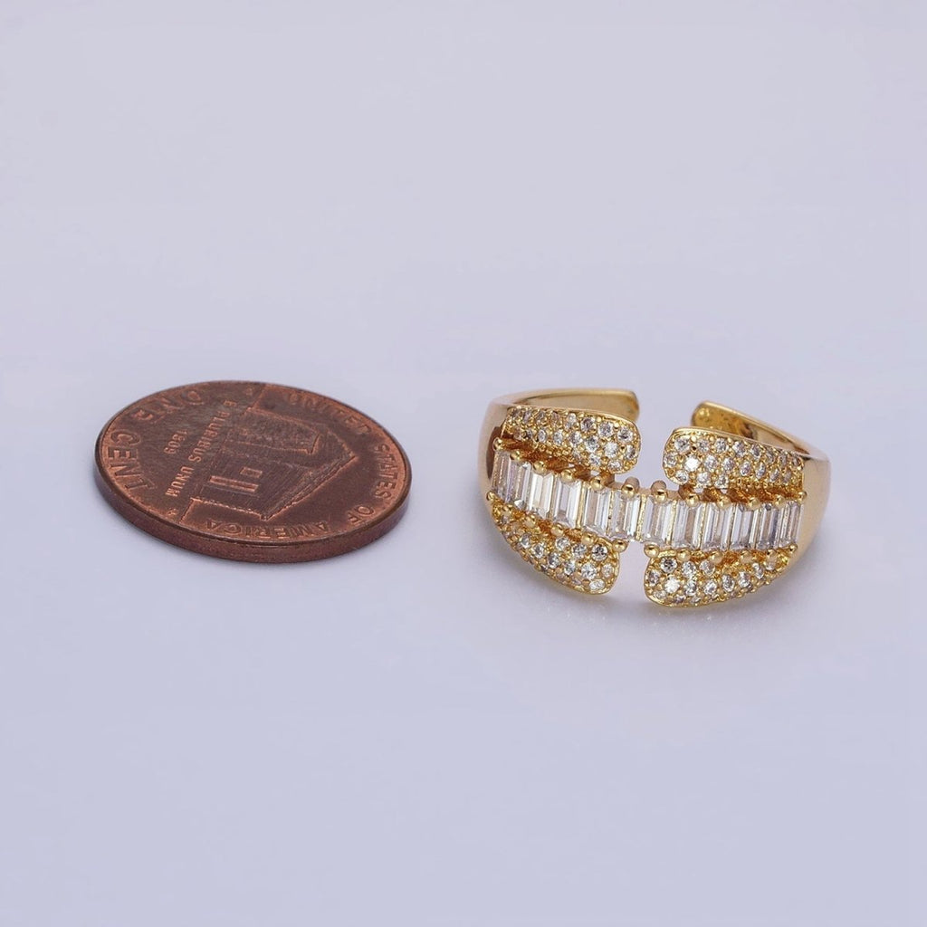 14K Gold plated Clear Baguette Micro Paved CZ Claw Ring in Gold & Silver | O-1557 O-1558 - DLUXCA