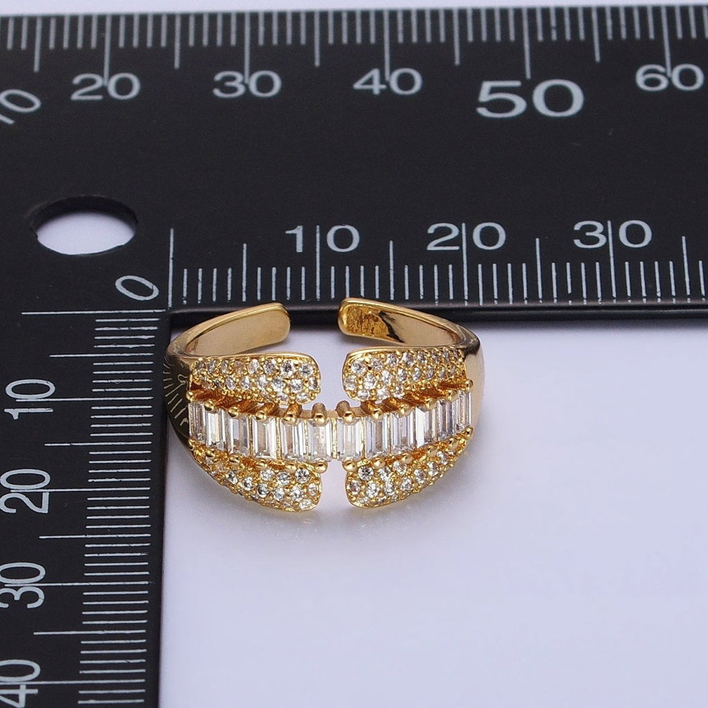 14K Gold plated Clear Baguette Micro Paved CZ Claw Ring in Gold & Silver | O-1557 O-1558 - DLUXCA