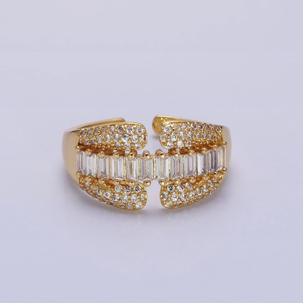 14K Gold plated Clear Baguette Micro Paved CZ Claw Ring in Gold & Silver | O-1557 O-1558 - DLUXCA