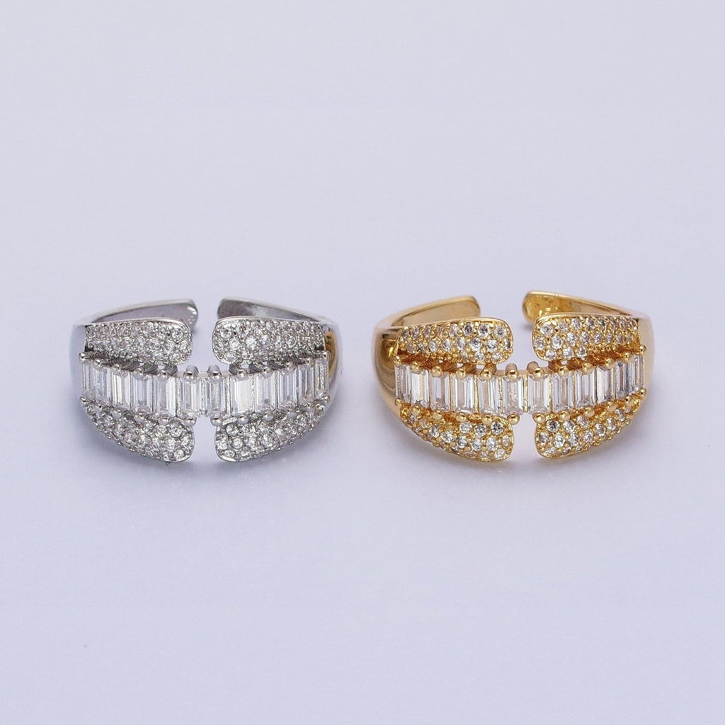 14K Gold plated Clear Baguette Micro Paved CZ Claw Ring in Gold & Silver | O-1557 O-1558 - DLUXCA