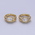 14K Gold plated Clear Baguette Micro Paved Double Band Huggie Earrings | V-026 - DLUXCA