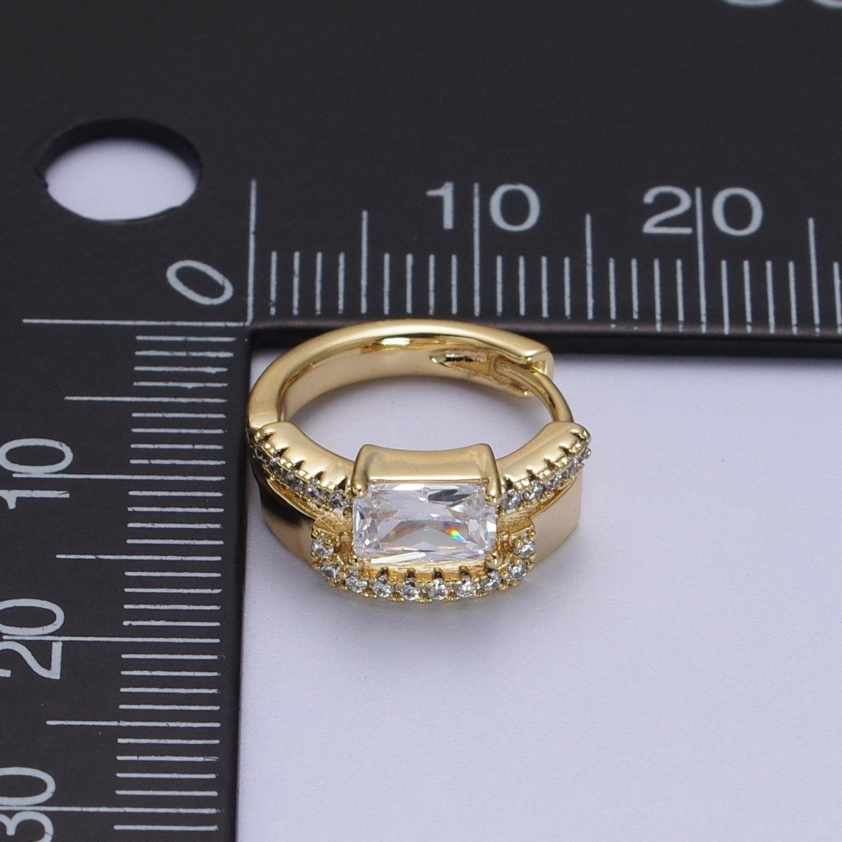 14K Gold plated Clear Baguette Micro Paved Double Band Huggie Earrings | V-026 - DLUXCA