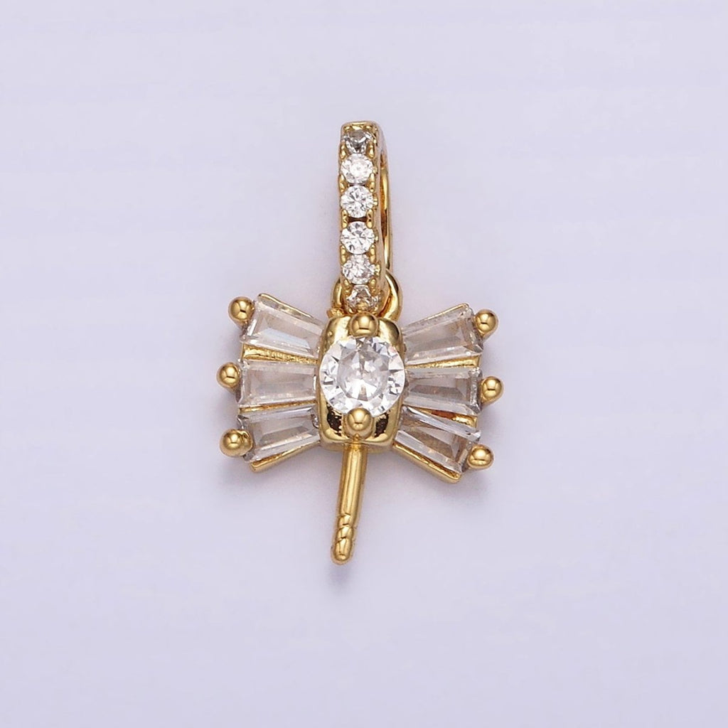 14K Gold plated Clear Baguette Ribbon Micro Paved CZ Bail Jewelry Findings | Z506 - DLUXCA