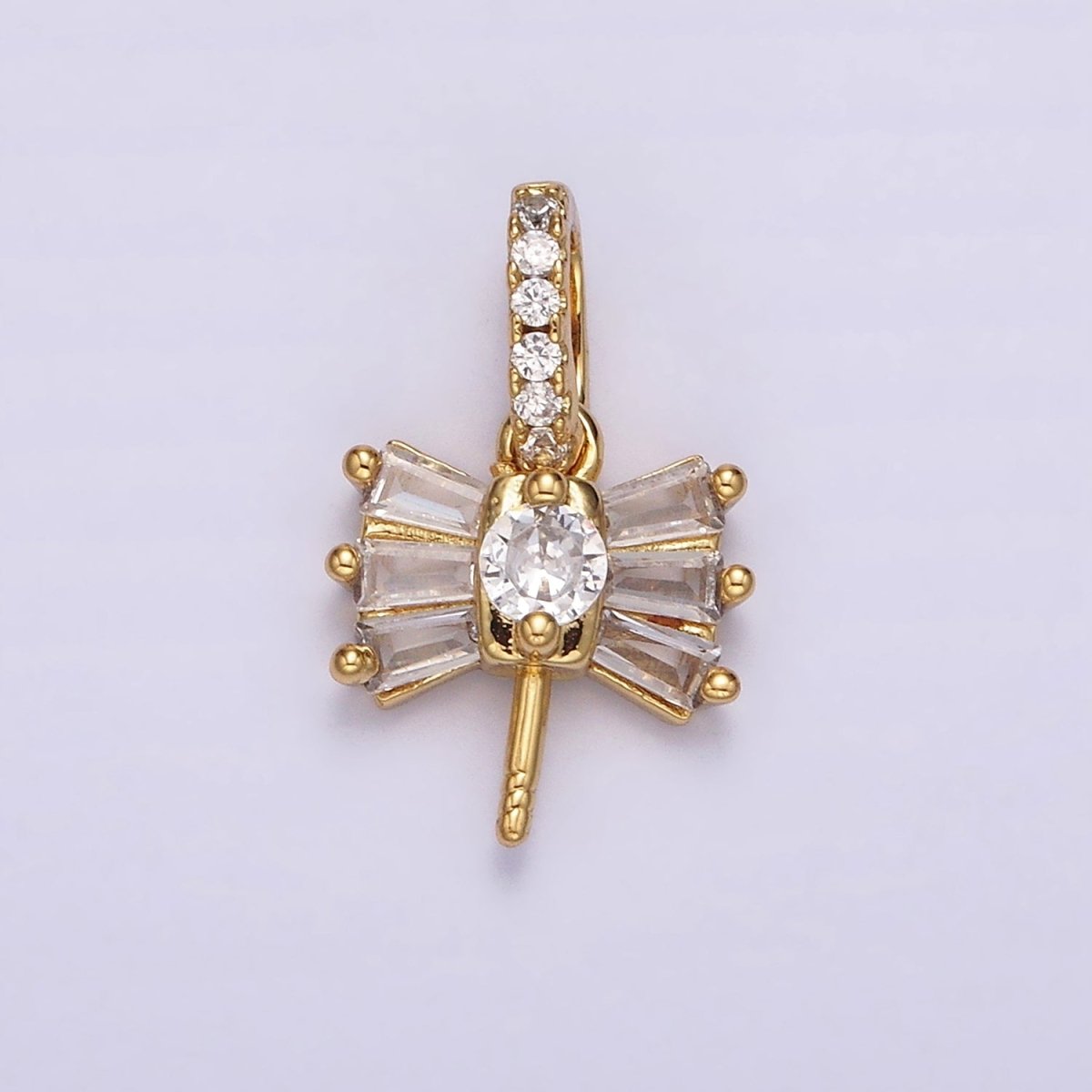 14K Gold plated Clear Baguette Ribbon Micro Paved CZ Bail Jewelry Findings | Z506 - DLUXCA
