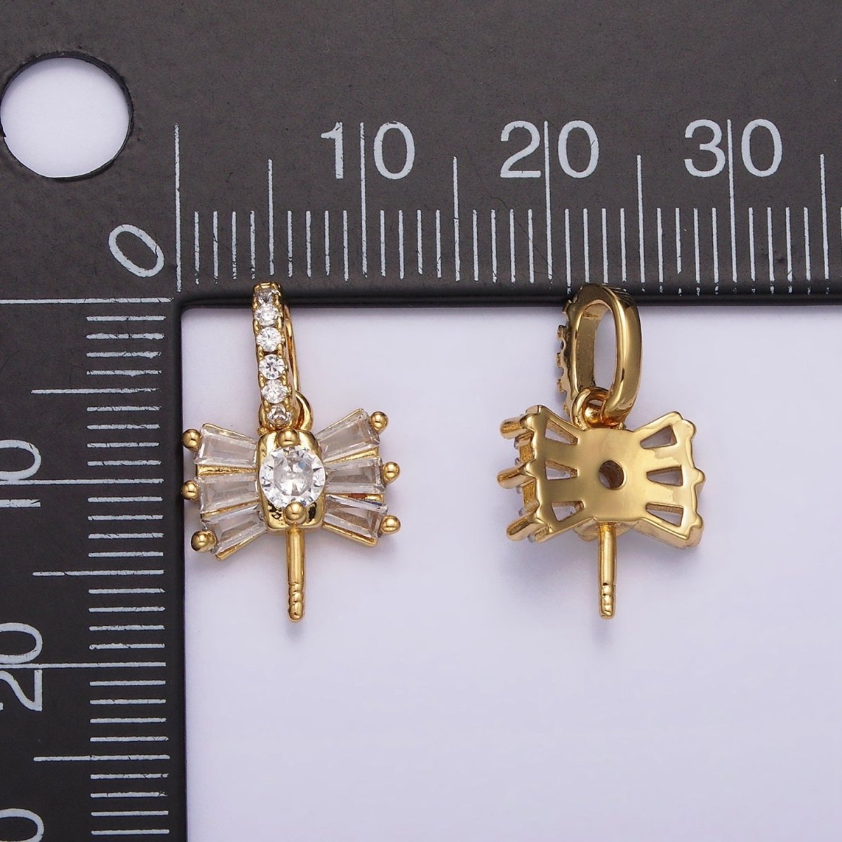 14K Gold plated Clear Baguette Ribbon Micro Paved CZ Bail Jewelry Findings | Z506 - DLUXCA