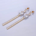 14K Gold plated Clear Baguette Tennis Chain Drop Stud Earrings in Gold & Silver | AE509 AE510 - DLUXCA
