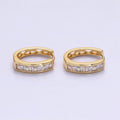 14K Gold plated Clear, Black Square Baguette CZ Lined Oval Huggie | AE630 AE631 - DLUXCA