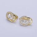 14K Gold plated Clear, Blue CZ Double Round Micro Paved Geometric Huggie Earrings | AD1459 AD1460