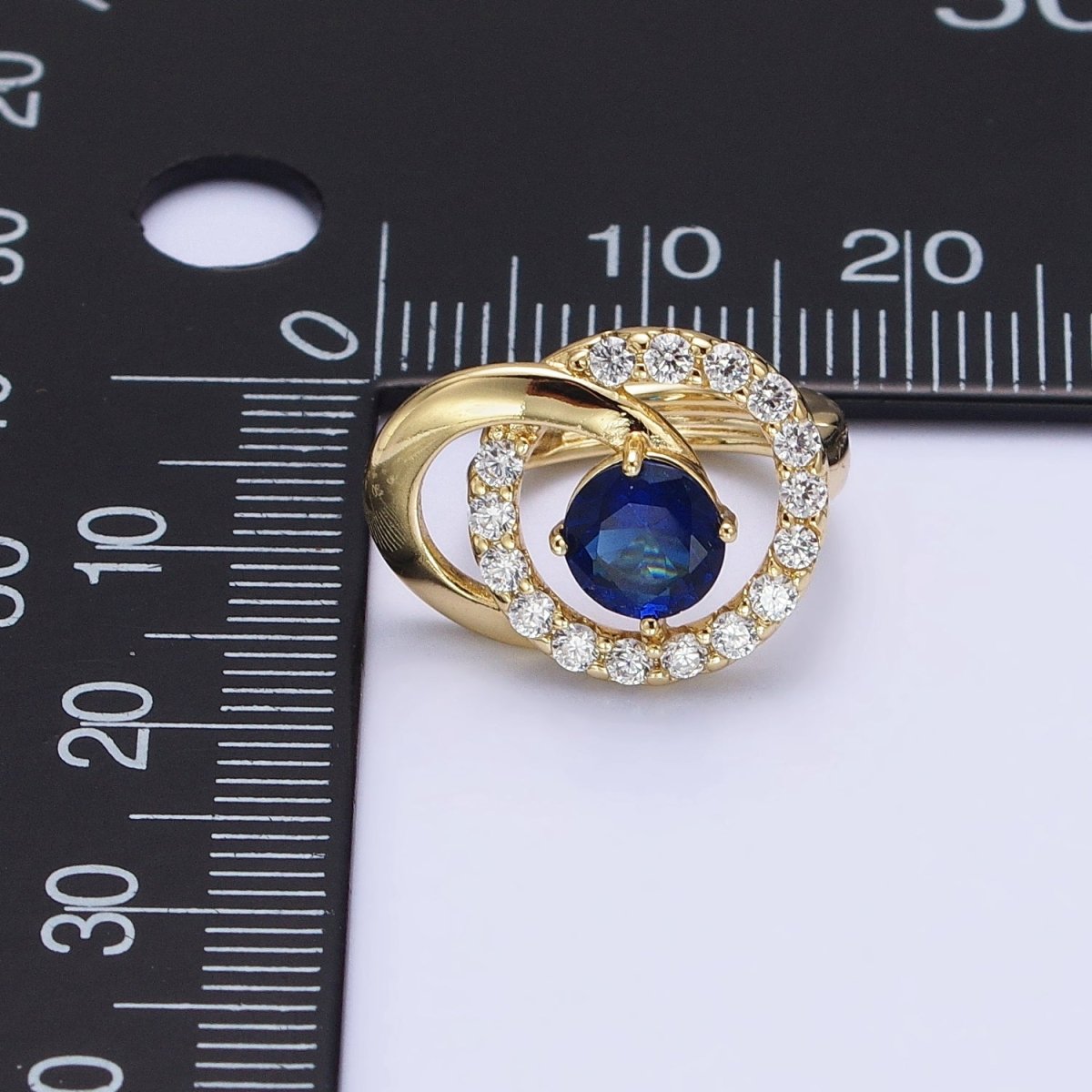 14K Gold plated Clear, Blue CZ Double Round Micro Paved Geometric Huggie Earrings | AD1459 AD1460
