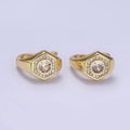 14K Gold plated Clear, Blue CZ Micro Paved Hexagon English Lock Earrings | AB1178 AB1179