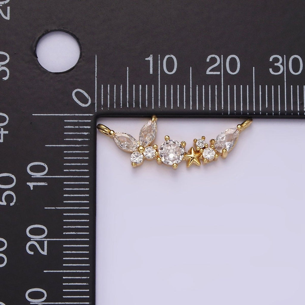 14K Gold plated Clear Butterfly Celestial Star CZ Curved Connector | G-080 - DLUXCA