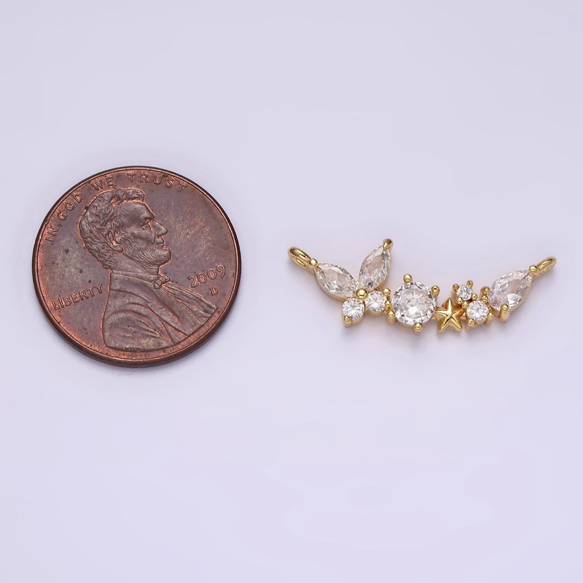 14K Gold plated Clear Butterfly Celestial Star CZ Curved Connector | G-080 - DLUXCA