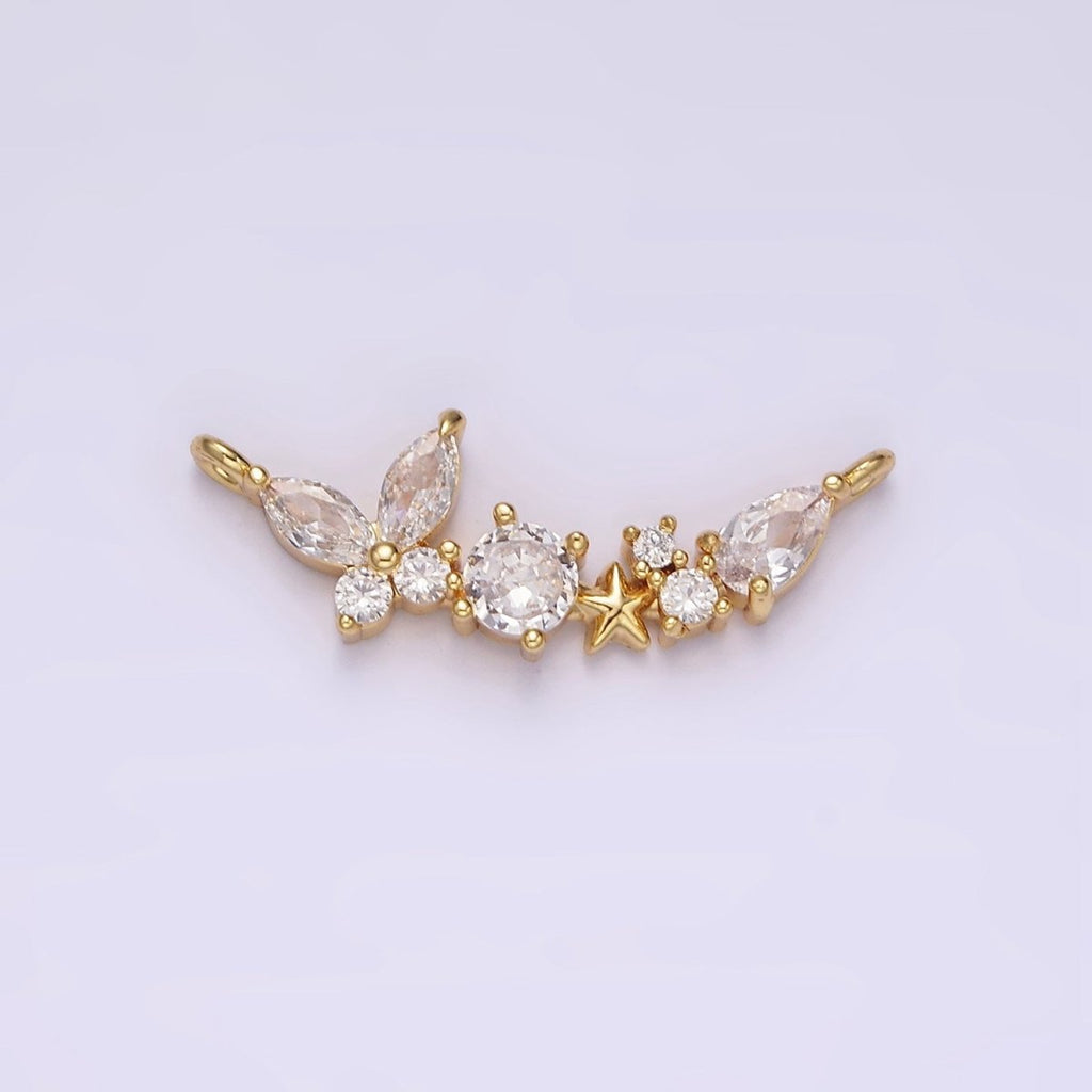 14K Gold plated Clear Butterfly Celestial Star CZ Curved Connector | G-080 - DLUXCA