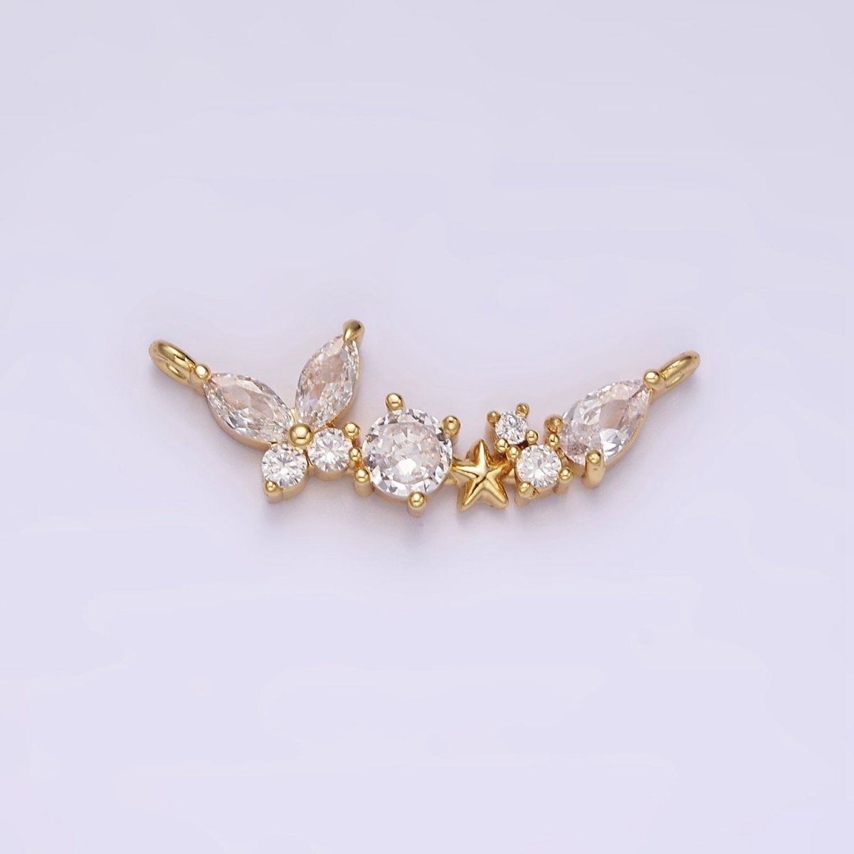 14K Gold plated Clear Butterfly Celestial Star CZ Curved Connector | G-080 - DLUXCA