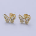 14K Gold plated Clear Butterfly Mariposa Baguette Micro Paved Stud Earrings | V-014 - DLUXCA