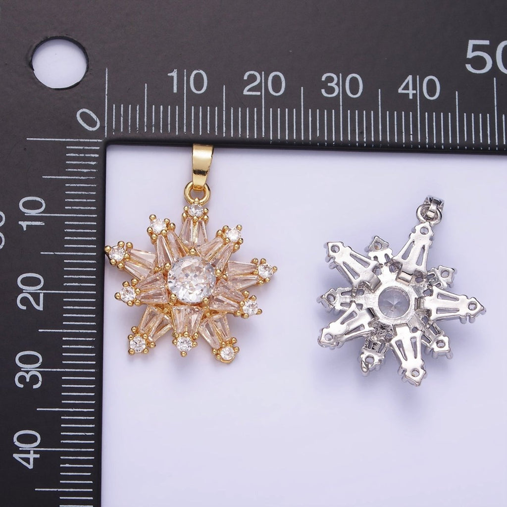 14K Gold plated Clear CZ Baguette Celestial North Star Pendant in Gold & Silver | AA1164