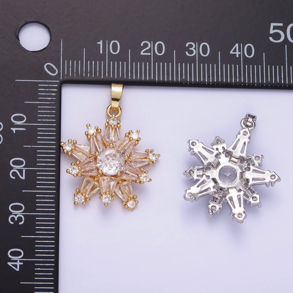 14K Gold plated Clear CZ Baguette Celestial North Star Pendant in Gold & Silver | AA1164