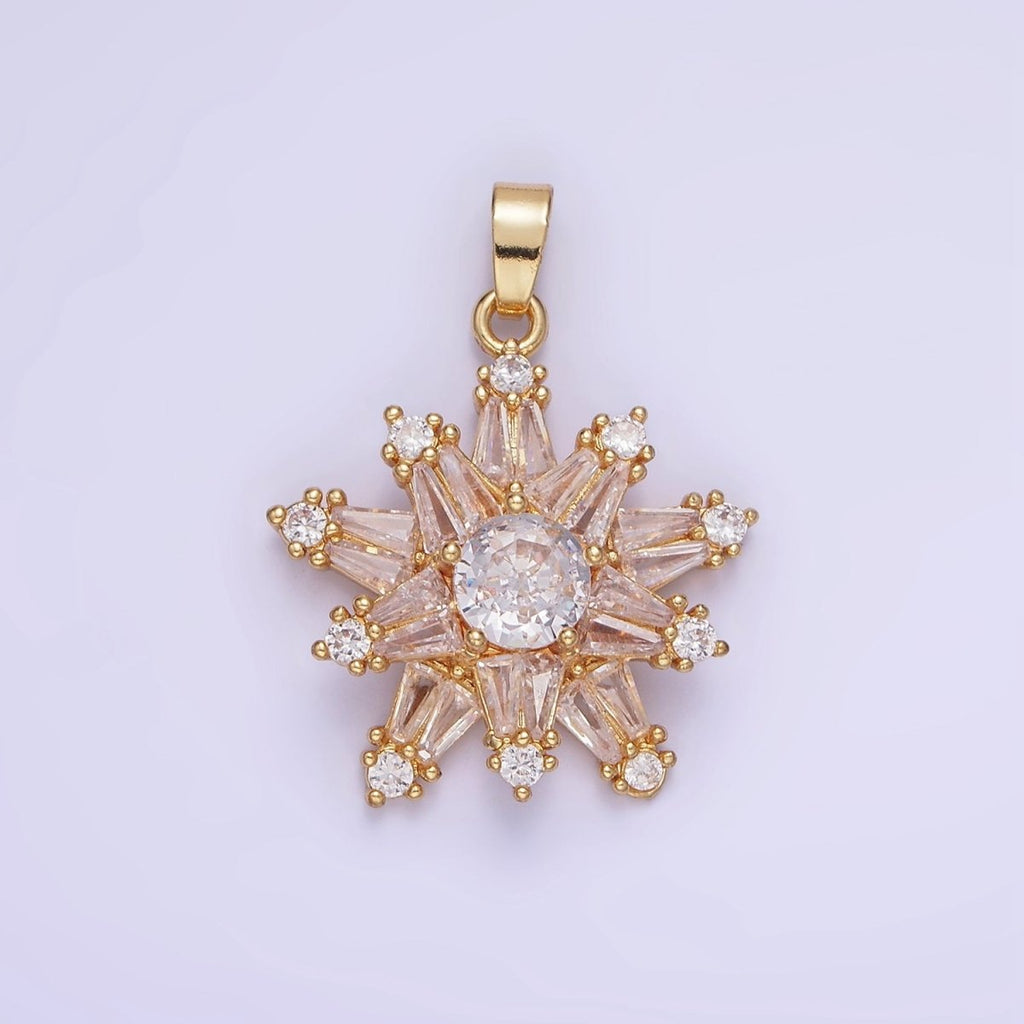 14K Gold plated Clear CZ Baguette Celestial North Star Pendant in Gold & Silver | AA1164