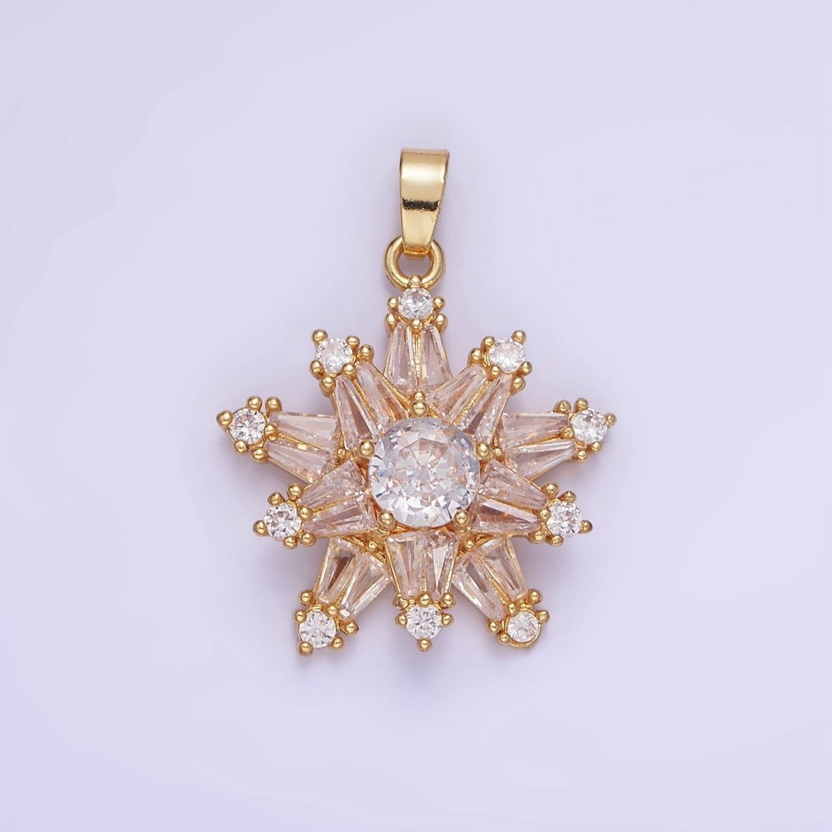 14K Gold plated Clear CZ Baguette Celestial North Star Pendant in Gold & Silver | AA1164