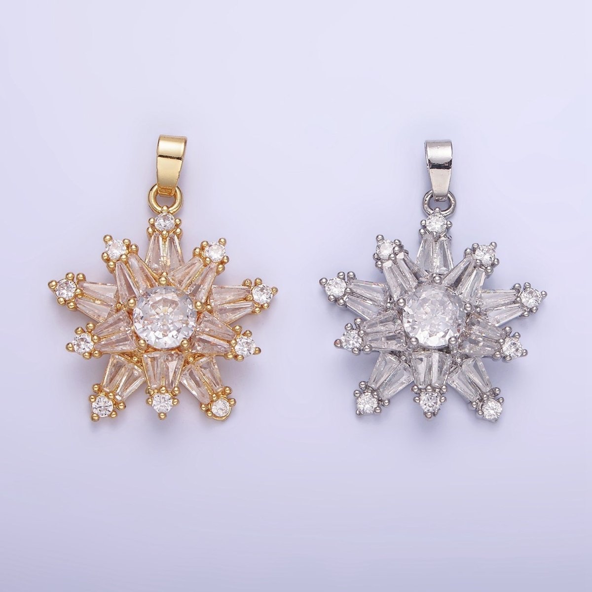 14K Gold plated Clear CZ Baguette Celestial North Star Pendant in Gold & Silver | AA1164