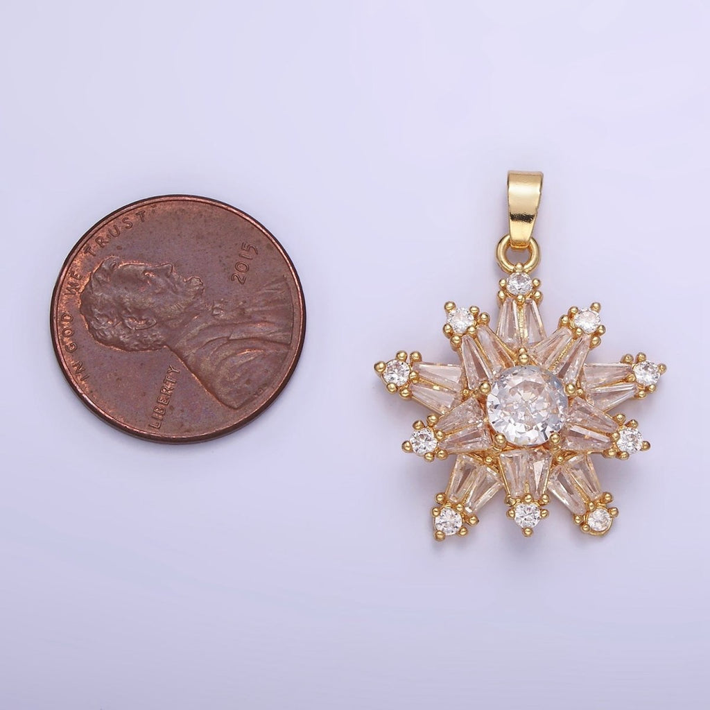 14K Gold plated Clear CZ Baguette Celestial North Star Pendant in Gold & Silver | AA1164