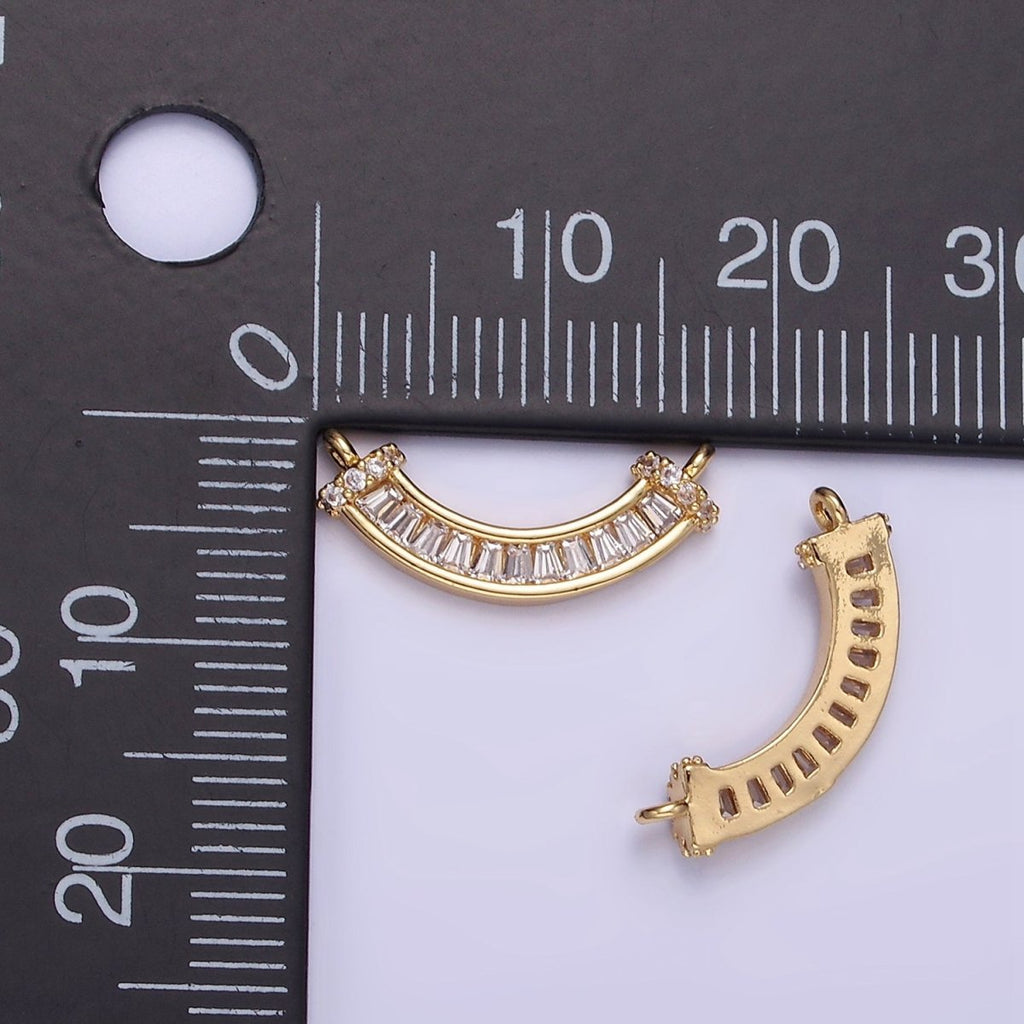 14K Gold plated Clear CZ Baguette Micro Paved Curved Connector | G280 - DLUXCA