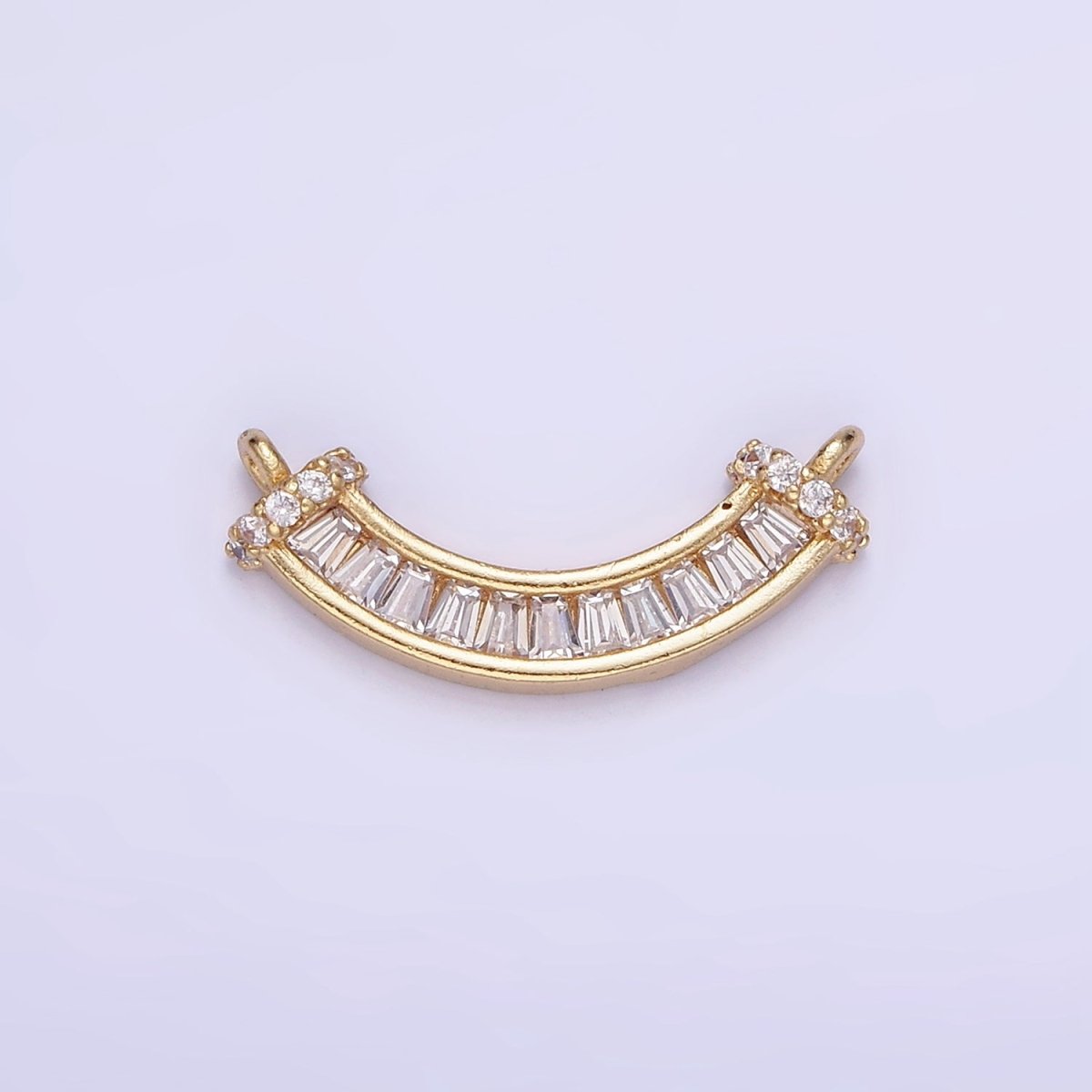 14K Gold plated Clear CZ Baguette Micro Paved Curved Connector | G280 - DLUXCA