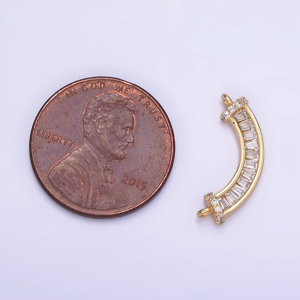 14K Gold plated Clear CZ Baguette Micro Paved Curved Connector | G280 - DLUXCA