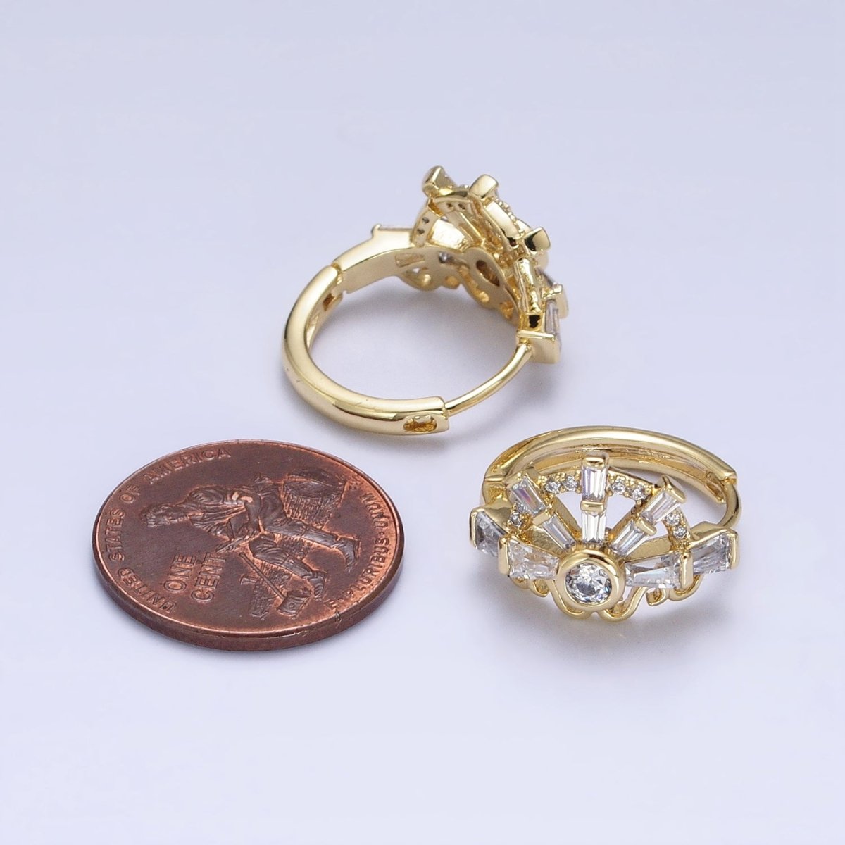 14K Gold plated Clear CZ Baguette S Lined Geometric Huggie Earrings | AD1385 - DLUXCA