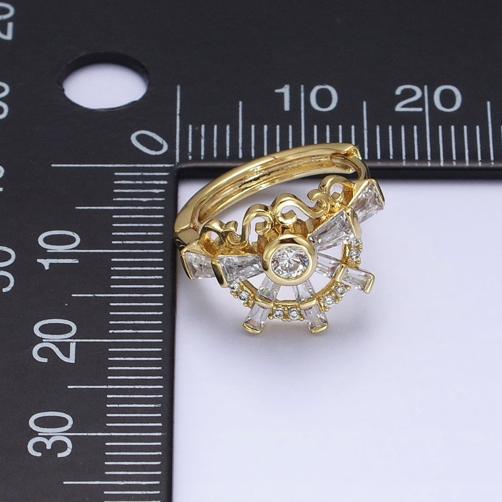14K Gold plated Clear CZ Baguette S Lined Geometric Huggie Earrings | AD1385 - DLUXCA