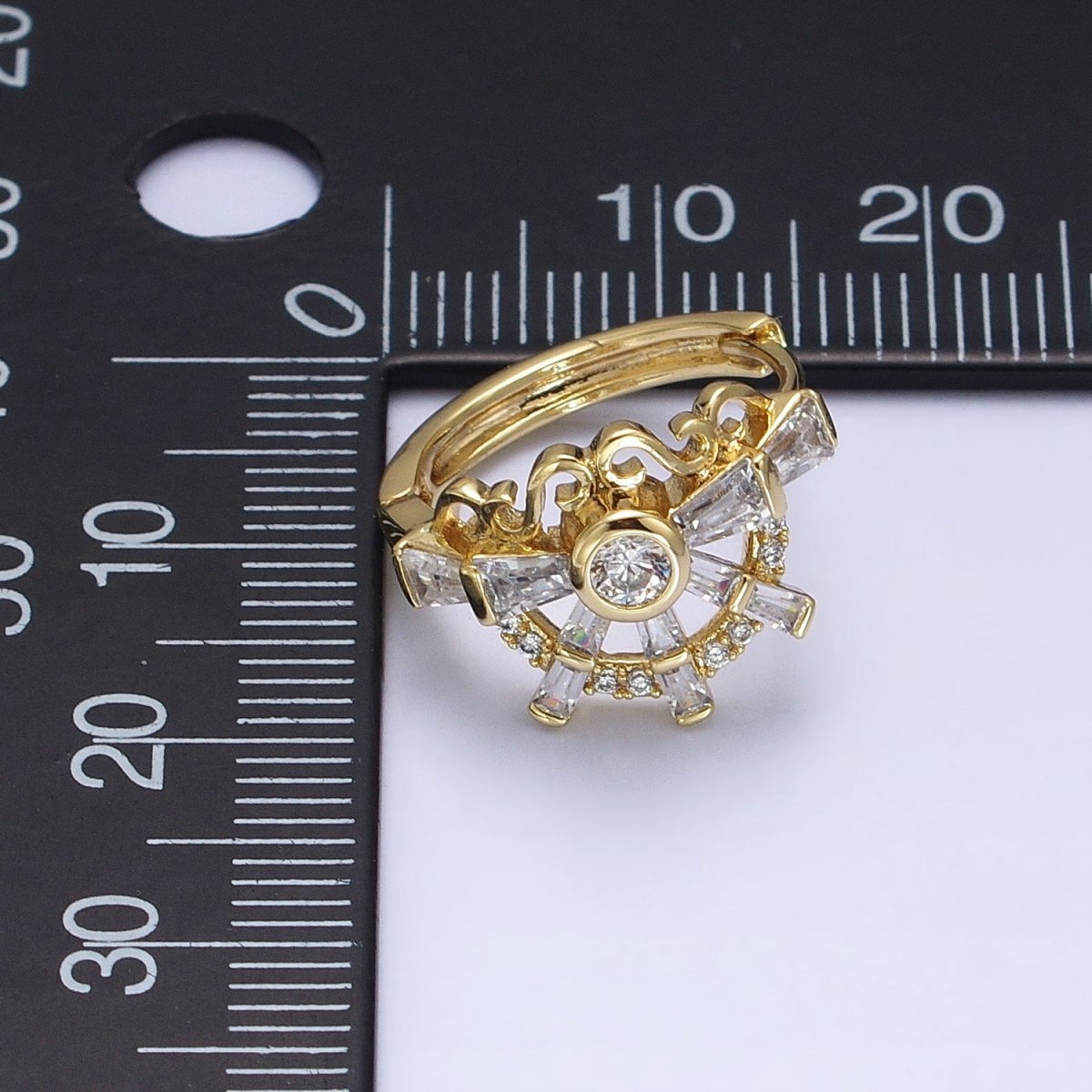 14K Gold plated Clear CZ Baguette S Lined Geometric Huggie Earrings | AD1385 - DLUXCA