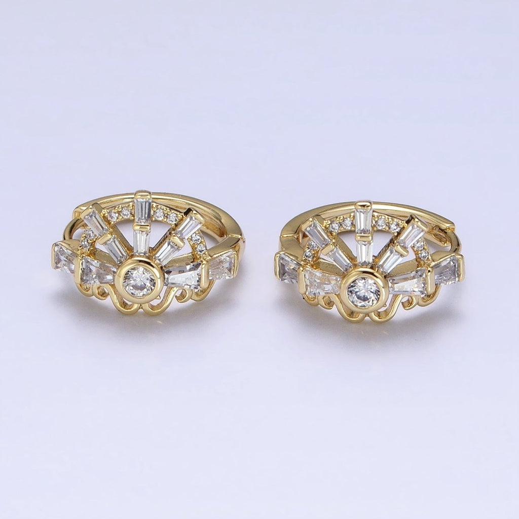 14K Gold plated Clear CZ Baguette S Lined Geometric Huggie Earrings | AD1385 - DLUXCA