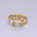 14K Gold plated Clear CZ Bamboo Leaf Nature Wrap Ring | O1169 - DLUXCA