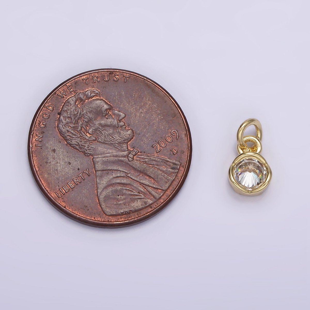 14K Gold plated Clear CZ Bezel Minimalist Round Add-On Charm | AG201 - DLUXCA