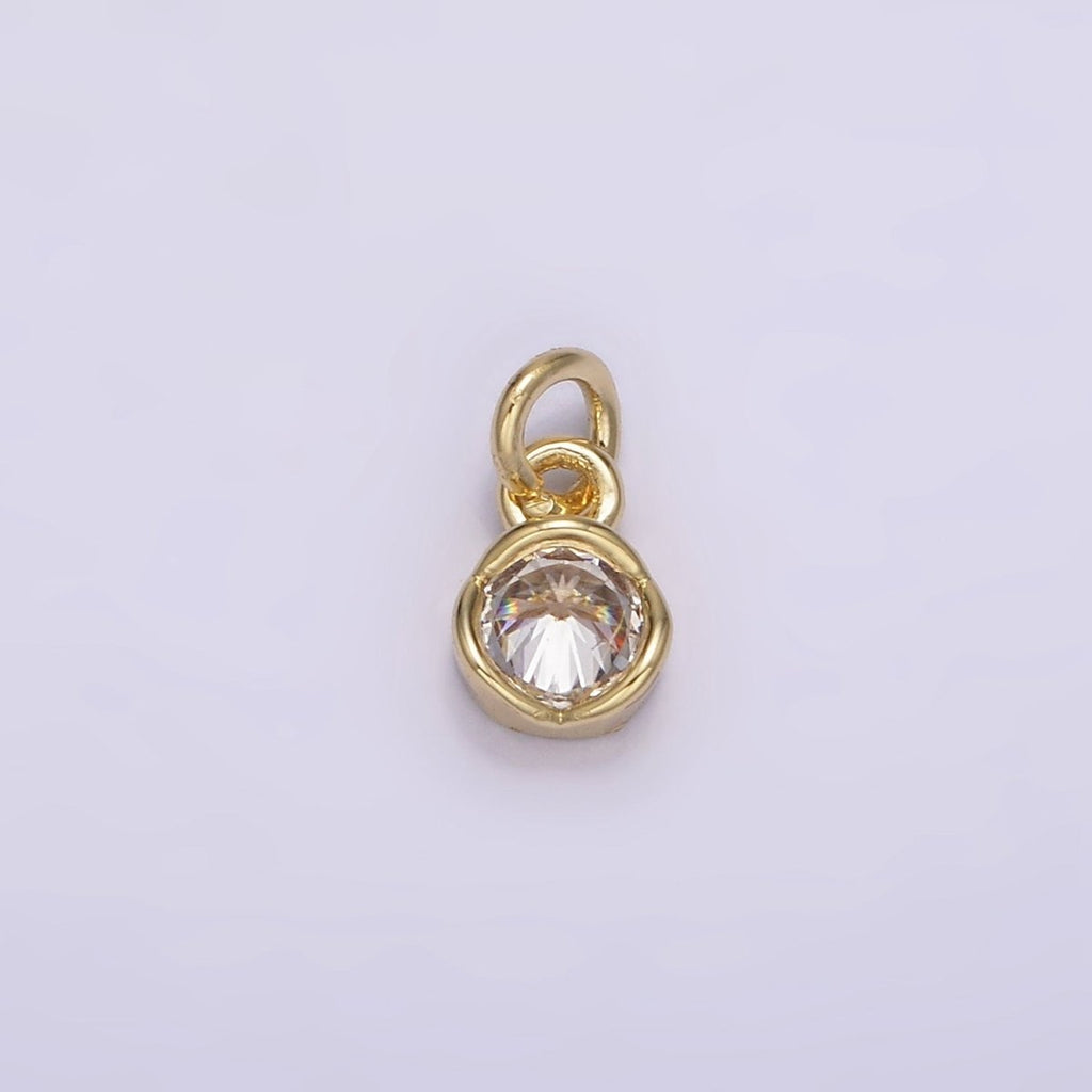 14K Gold plated Clear CZ Bezel Minimalist Round Add-On Charm | AG201 - DLUXCA