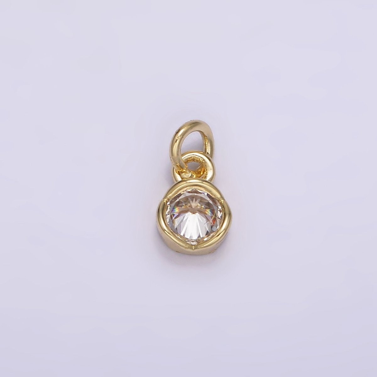 14K Gold plated Clear CZ Bezel Minimalist Round Add-On Charm | AG201 - DLUXCA