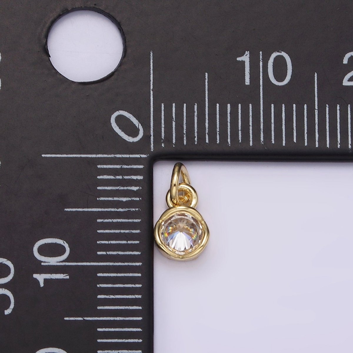 14K Gold plated Clear CZ Bezel Minimalist Round Add-On Charm | AG201 - DLUXCA