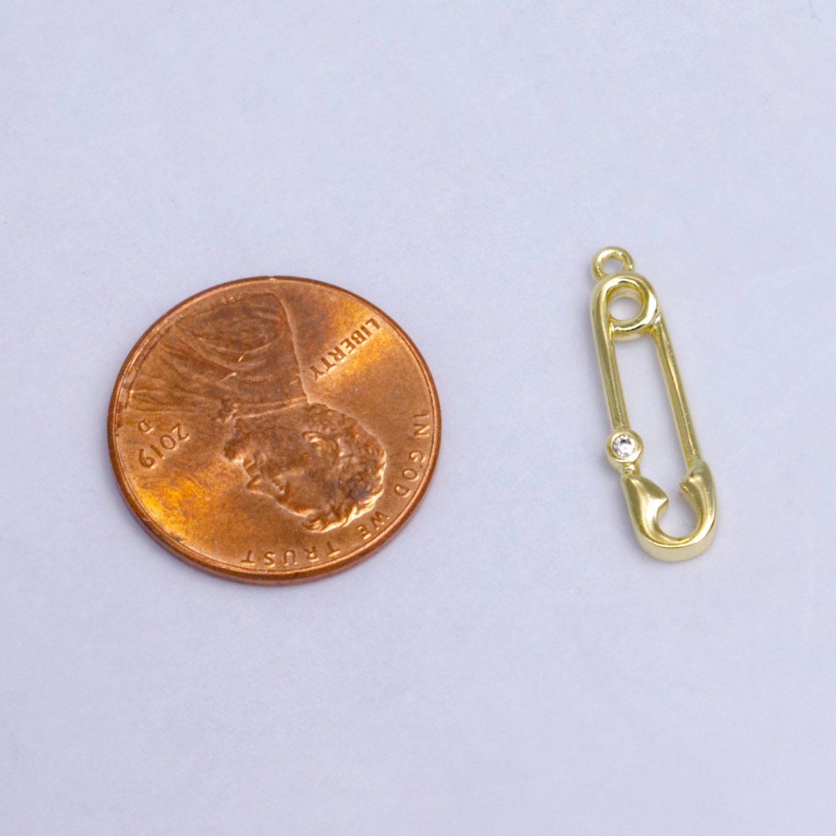 14K Gold plated Clear CZ Bezel Safety Pin Charm | W268 