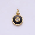 14K Gold plated Clear CZ Black Outline Round Charm | AC905 - DLUXCA